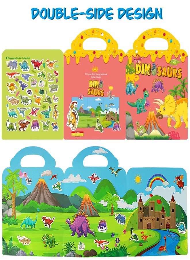 Yowlieu Reusable Sticker Books for Kids, Travel Removable Toddler Dinosaur Sticker Books for 3 4 5 Year Old Girls Boys Birthday Gifts Educational Learning Toys - Image 3